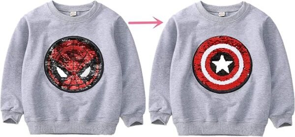 Niños Niñas Superhero Flip Lentejuelas Color Moda sudadera de manga larga Algodón (3-8 años)